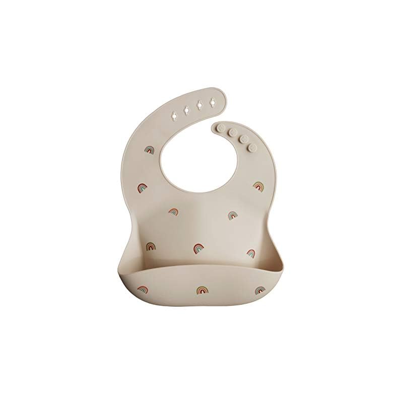 mushie Silicone Baby Bib | Adjustable Fit Waterproof Bibs (Rainbows)