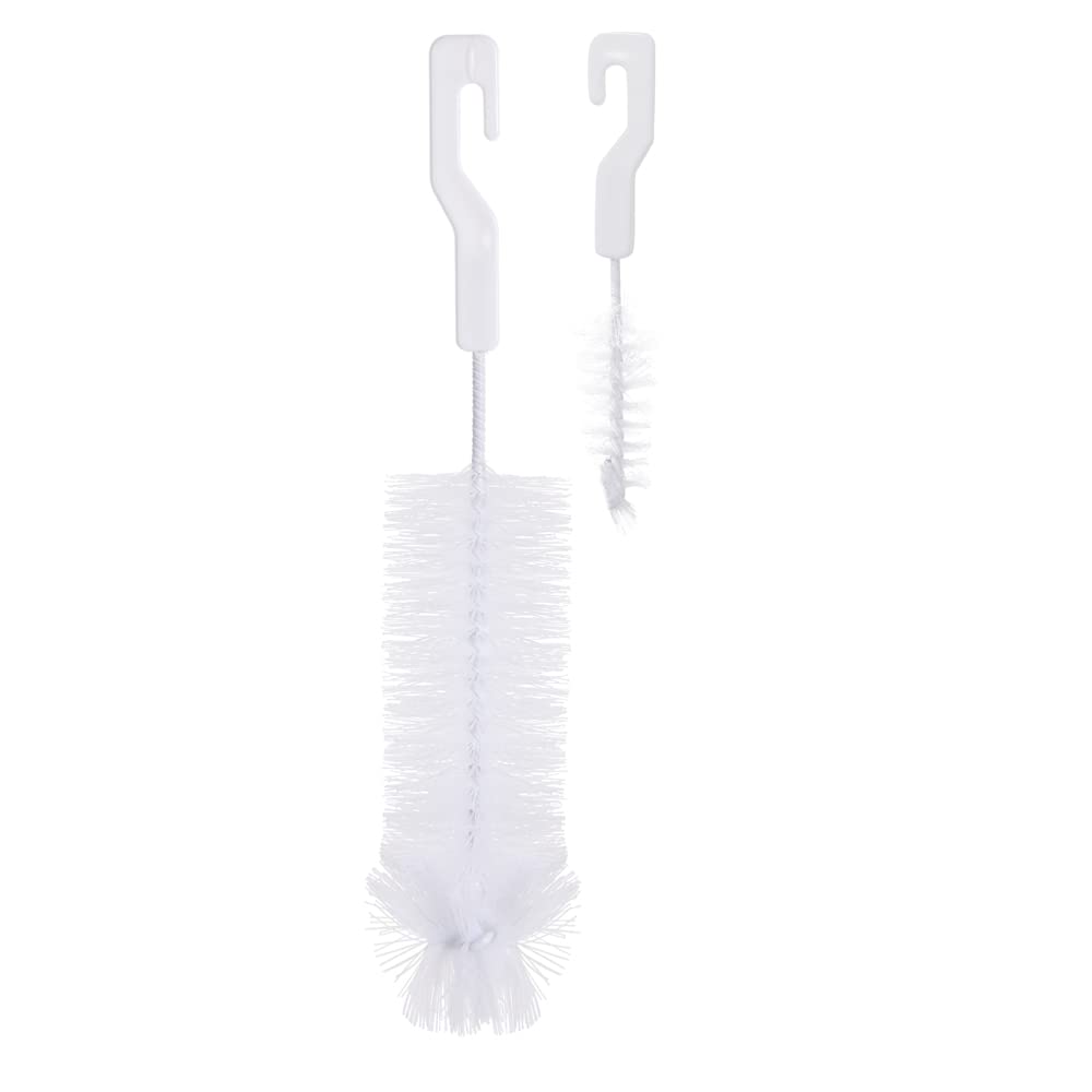 apollo THE HOUSEWARES BRAND Newborn Baby Bottle and Teat Brush Set of Two, Small and Medium, Flexible Wire Core with Hook, Cleaning Brush, Baby Accessory, White, 26x6x5.5cm, 12x3x2.5cm