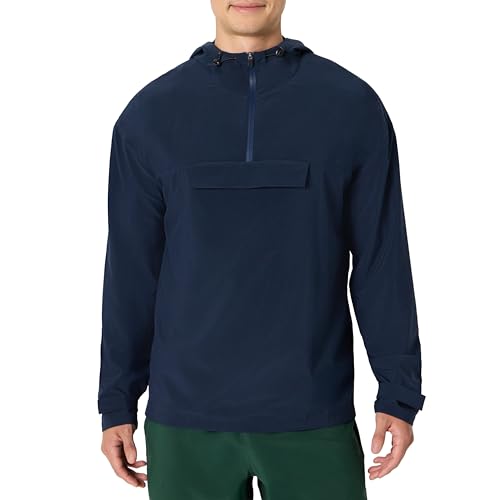 Amazon Essentials Mens Athletic Lightweight Stretch Woven Colourblock Anorak Jacket, Navy, S