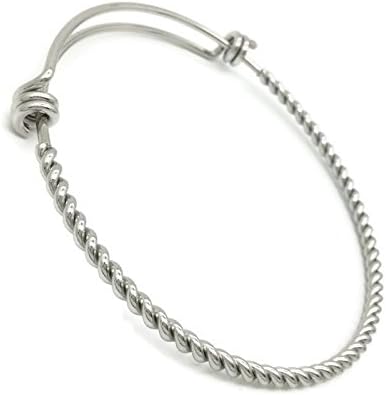 bcraftiz 10 pcs Stainless Steel Adjustable 3D Rope Style Twisted Wire Blank Bangle Bracelet 3 Loops Wrap 2.4 inches