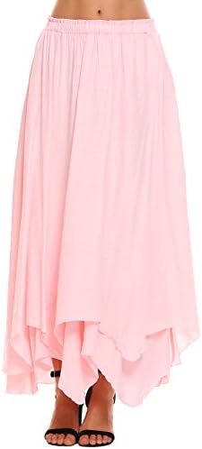 Chigant Women Elastic Waist Double Layer Irregular Hem Maxi Long Skirt