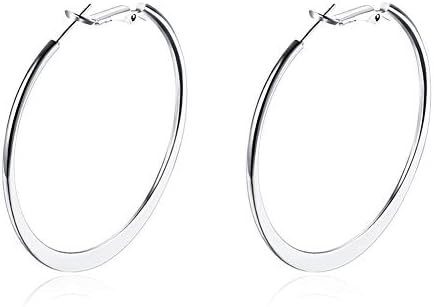 Women Hoop Earrings,Fashion Jewelry Earring Hoops,18K White Gold Polished Large Round Earring Top Click Closure Circle Earrings[White]