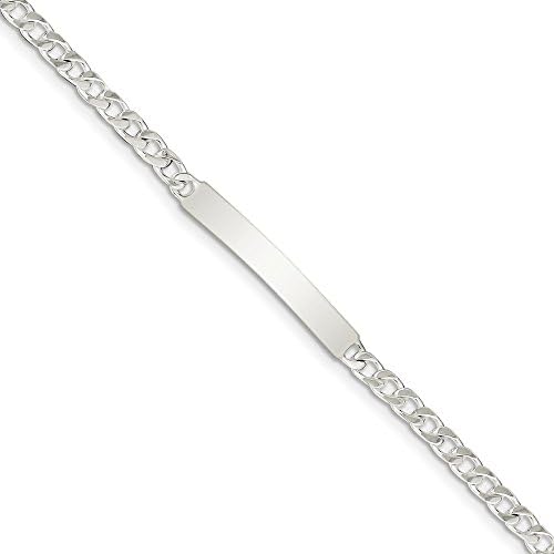 Sterling Silver 8inch Polished Engraveable Curb Link ID Bracelet Length 8"