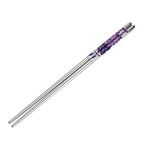 Silver Stainless Steel Chopsticks White Vine Pattern Length Metal Chopsticks Reusable Steel Tableware for Camping Cutlery Outdoor Chopsticks - 23cm - 1 Pair