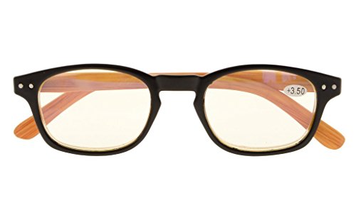 Reduce Eyestrain,Anti Blue Rays,Spring Hinge Bamboo Pattern Computer Reading Glasses(Black,Amber Tinted Lenses) +1.25