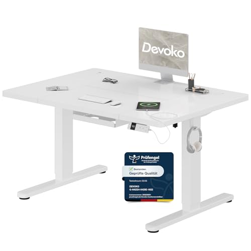 Devoko Höhenverstellbarer Schreibtisch 120x80cm mit Typ-C Ladeanschluss, Schreibtisch Höhenverstellbar Elektrisch, Mobiler Elektrisch Computertisch mi