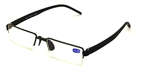 Lightweight Half Rim Computer Reading Glasses - Anti-Blue AR Coating - Reduce fatigue, strain, & dry eye from digital gear. (Black, 2.00)