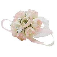 Lovful Pack of 2 Bridesmaid Wedding Wrist Corsage Party Prom Hand Flower Wristband,LightPink