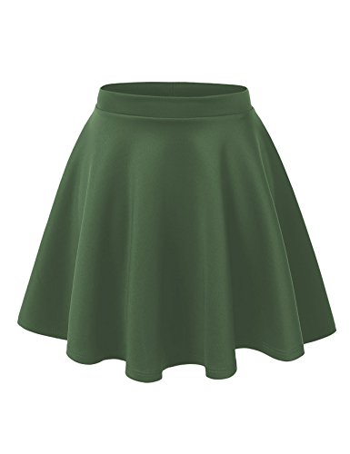 Women s basic solid versatile stretchy swing mini skater skirt (m…