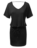 JJ Perfection Women's Short Sleeve V-Neck Mini Dress with Waist String