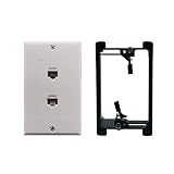 Cat6 Wall Plate and Keystone,Fly Tiger,RJ45 Jack Ethernet Connector,Single Gang Low Voltage Mounting Bracket Device,Female to Female,White(2 Port+Bracket)
