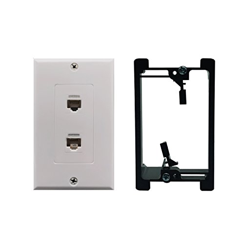 Cat6 Wall Plate and Keystone,Fly Tiger,RJ45 Jack Ethernet Connector,Single Gang Low Voltage Mounting Bracket Device,Female to Female,White(2 Port+Bracket)