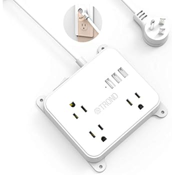 Power Strip with Long Cord, TROND Wall Mountable 10ft Outlet Extender with 3 USB Ports, 3 Widely Spaced Flat Plug Outlets, Desktop Charging Station for Dorm Room Nightstand Office, White
