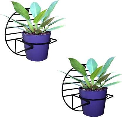 Decorscent New Wall Mount Metal Planter Stand with Round Galvanized Bucket Planter (Set of 2 Pcs)