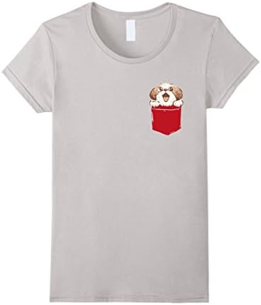 Women's Shih-Tzu Puppy Dog in Your Pocket T-Shirt Large Silver