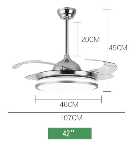 Megaluz F8585-42 Ventilador de techo con luz led y control remoto y APP, 42 pulgadas, luz fría, cálida y neutra, aspas retractiles, Abanico de techo 3 velocidades y motor silencioso (Metal satinado).