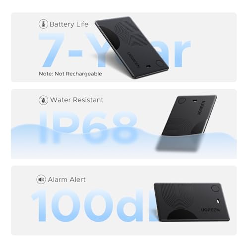 UGREEN Finder Slim 2 Wallet Tracker Card (iOS Only), Smart Location Tracker Bluetooth 5.0 Anti-Lost Tag Compatible with Apple Find My Network, 7-Year Battery Life No Charging Needed