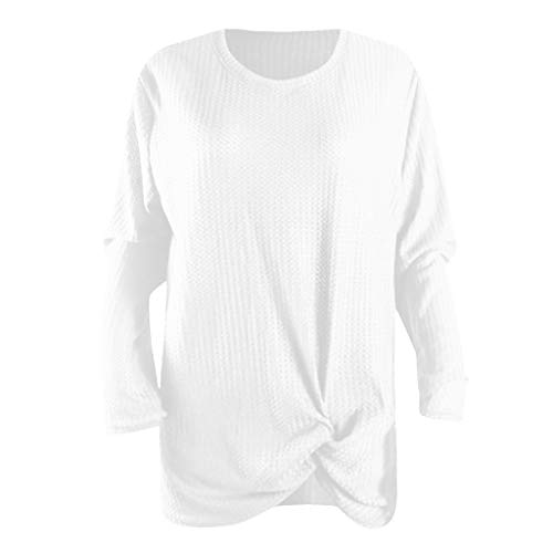 Long Sleeve Shirts for Women,Knot Waffle Knit Tunic Blouse Cute Shirts Tops (M, White)