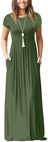 Kafadala Women's Short Sleeve Summer Maxi Dress with Pockets Casual Plain Loose Floor Length Long Dresses