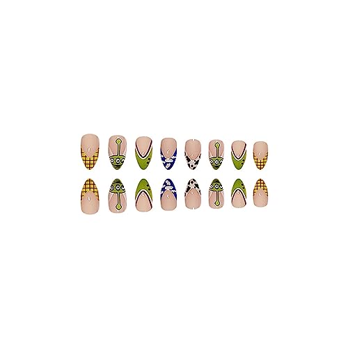 24Pcs Halloween Press on Nails Almond Shape False Nails Reusable Fake Nails with Cute Cartoon Pattern Design Acrylic Nails Press ons Artificial Glue on Nails Halloween Nails for Women Girls - Image 4