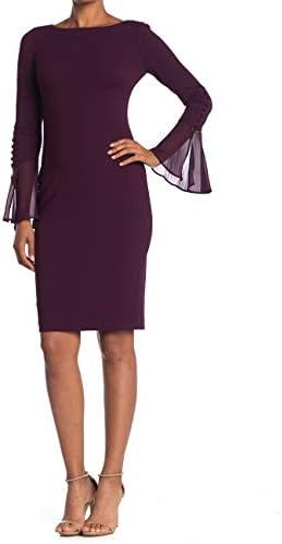 chiffon bell sleeve sheath dress