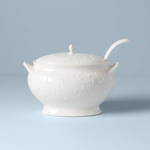 Lenox Opal Innocence Carved Covered Soup Tureen with Ladle, 101/4Inch, White, 152 ounces The