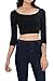 Auliné Collection Womens Trendy Solid Color Basic Scooped Neck and Back Crop Top 3/4 Sleeve Black Large