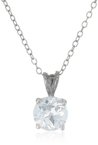 Sterling silver 8mm round white topaz pendant necklace,…