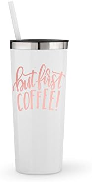But First Coffee in Rose Gold Metallic Vinyl on a 22oz White Powder Coated Stainless Steel Tumbler