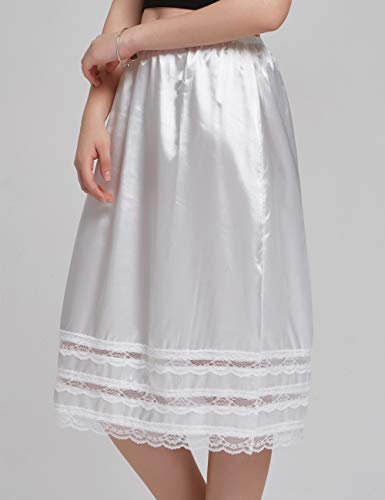 Women's Knee Length Half Slip Skirt Lingerie with Lace Trim Anti-Static Elastic Waist Plus Size Midi Underskirt