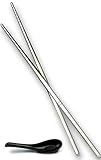 Reusable Chopsticks Titanium Travel Chopstick Pair in Silver Case with Soup Spoon for Japanese, Chinese, Korean & Asian Dishes - 9 Inch - Lighter than Steel - In Presentation Box & Dishwasher Safe