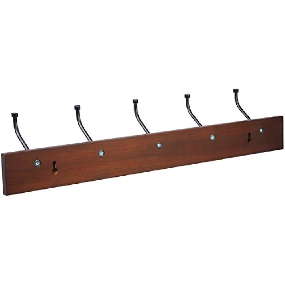 WallMounted Farmhouse Coat Rack, 5 Standard Hooks, Light Walnut Home