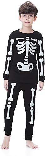 Hsctek Children Halloween Pajamas Set, Skeleton Bones Glow-in-The-Dark Pjs for Kid