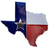 Muzzys 2.3" Texas Flag in Shape of Texas State Edition Emblem Decal Longhorn Lone Star Metal Badge Universal StickOn FITS Chevy Silverado Suburban Tahoe Sierra Ford F150 Ranger F-150 Dodge Ram