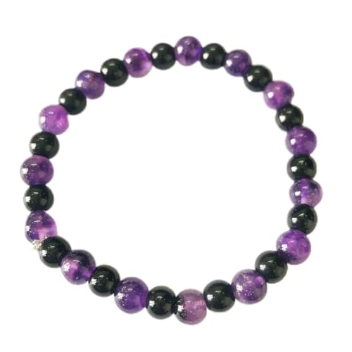 CRYSTALMIRACLE Black Obsidian Amethyst Stretch Bracelet Crystal Healing Fashion Gift Positive Energy Gemstone Wellness Accessory