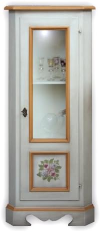 Artigiani Veneti Riuniti Eckschrank Mit Glastur In Patinierte Lackierung Und Handgemalter Dekorierung Eckvitrine Aus Holz Im Landhausstil Mobel Fur Wohnzimmer Esszimmereinrichtung Amazon De Kuche Haushalt