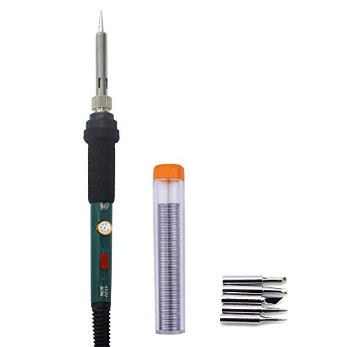 GLE2016 Electric Soldering Iron Kit 60W Adjustable Temperature Welding Soldering Iron with 5pcs Different Tips, 1 Solder Wire 1.0mm Dia. (Soldering Irons) (Upgrade Green)