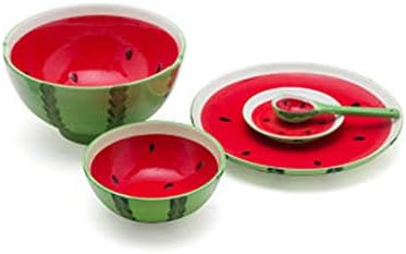 PORCN Fruit Colorful Ceramic rice bowl kids soup salad bowl spoon plate set dessert watermelon style tableware instant noodles bowl,A