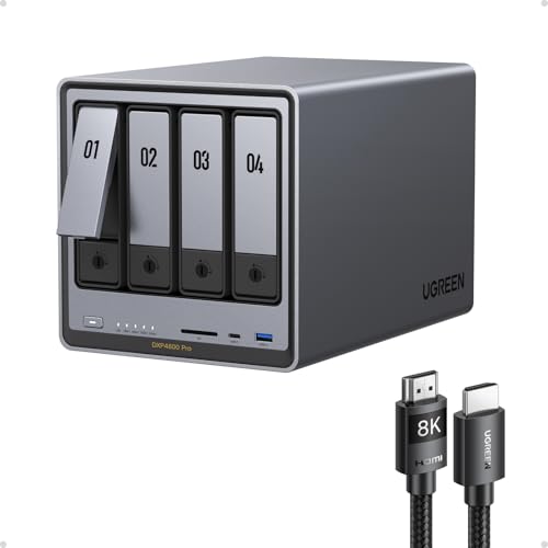 UGREEN NAS DXP4800 Pro 4-Bay Desktop NAS, Intel® Core™ i3-1315U 6-Core CPU, 8GB DDR5 RAM, Built-in 128G SSD, 1x 10GbE, 1x 2.5GbE, 2X M.2 NVMe Slots, 4K HDMI, Network Attached Storage (Diskless)