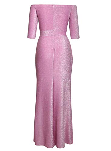 High Slit Maxi Floor Dress for Womens Long Elegant Metaillic Ruched Bodycon 3/4 Sleeves Evening Party Wedding Dress Medium (US 8-10) L-light Purple