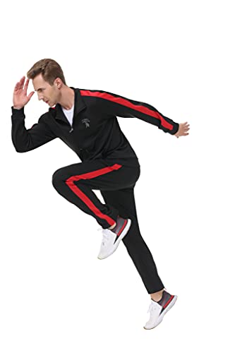 November's Chopin Men's Big & Tall Athletic Sports Tracksuits Causal Full Zip Loose Fit Sweatsuit (Black Red, X-Large)