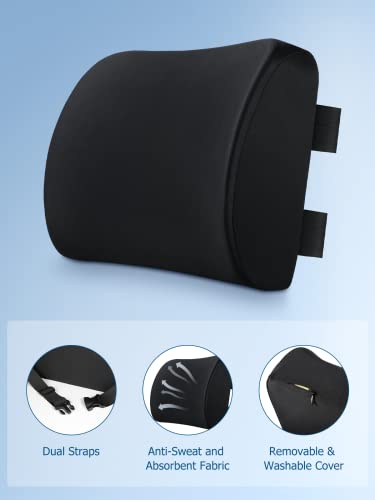 Lumbar Support Pillow for Office, Memory Form Back Support with Adjustable Strap& Breathable 3D Mesh & Air Fiber for Back Pain Relief, Lumbar Pillow for Gaming Chair Computer Car Seat