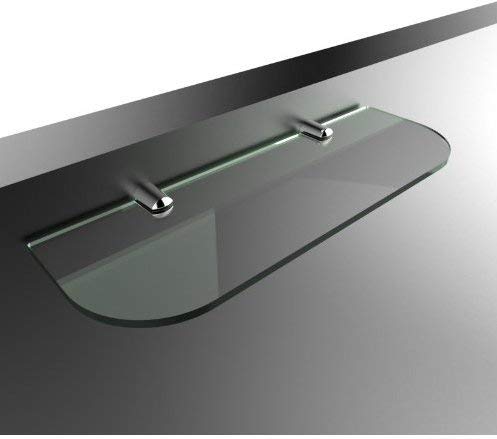 BSM Marketing 300mm x 100mm approx, 6mm thick toughened safety glass shelf with curved edges and chrome shelf supports