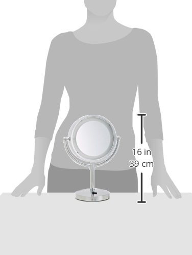 Jerdon Lighted Tabletop Makeup Mirror - Halo Lighted Makeup Mirror with 1X and 5X Magnification in Chrome Finish - 8.5-Inch Diameter Vanity Mirror - Model HL745CO