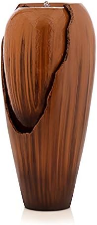 Tiered outdoor water fountain with cascading water flowing through multiple jar-shaped tiers.