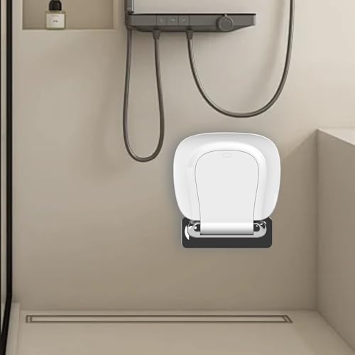 Heuffe Folding Shower Seat with Wall Mount and Large Seat – Ergonomic Non-Slip Bathroom Stool for Elderly and Disabled, Maximum Load 180 kg, White