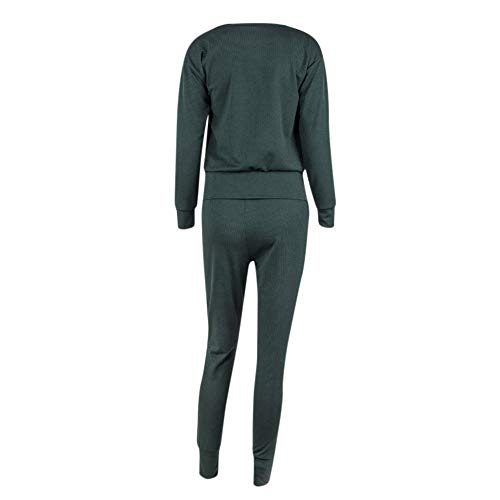 Dreamyth-Winter 2Pcs Women Solid Tracksuit Sweatshirt Regular Sleeve Long Pants Sport Lounge Wear Suit Sets (Army Green, S:Bust:98cm/38.6'')