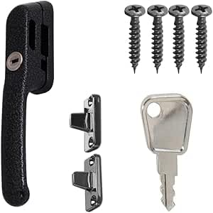 FixRello Fastener Casement Window Handle for Timber Surfaces | with Key, Mount/Wedge and Screws for Easily Installation and Security (4, Antique Black) — image 1