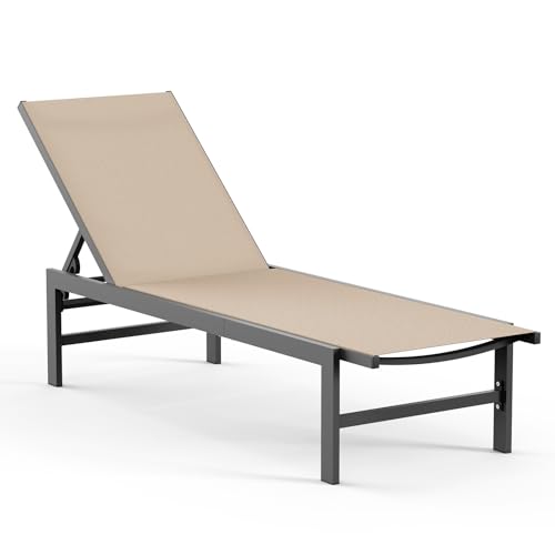 Vexwalx Lounge Chair Outdoor, Aluminum Pool Lounge Chairs with 5-Position Recliner, Patio
