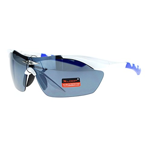 Xloop Sports Sunglasses Half Rim Rubber Nose/Temple Wrap Around UV400 White Blue